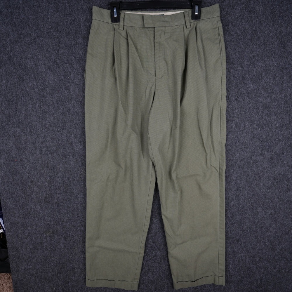 Vintage Dockers Recode Trousers Men 33x32 Olive Green Excellent Pleated Cuffed